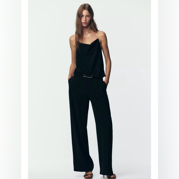 Zara Pants - NWT Zara Classic Black Chain Wide-Leg Pleated Trousers XS